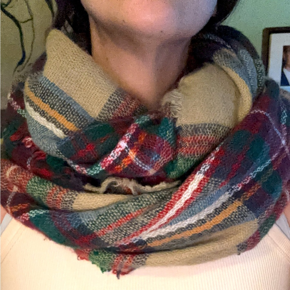 LOOK Collection Plaid Print Wool Blend Infinity Scarf